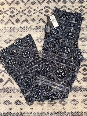 (2) Geometric Printed Wide Leg Pants - Navy & White & Black and White